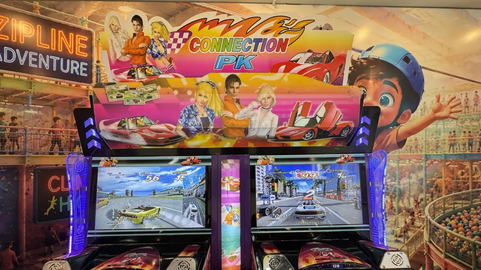 Racing arcade cabinet at Funzania