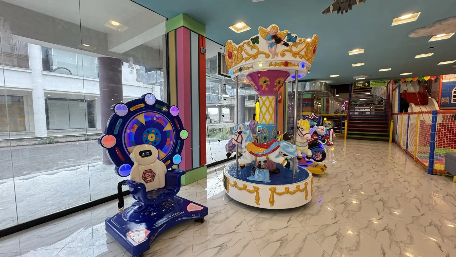 Wide arcade hall view at Funzania