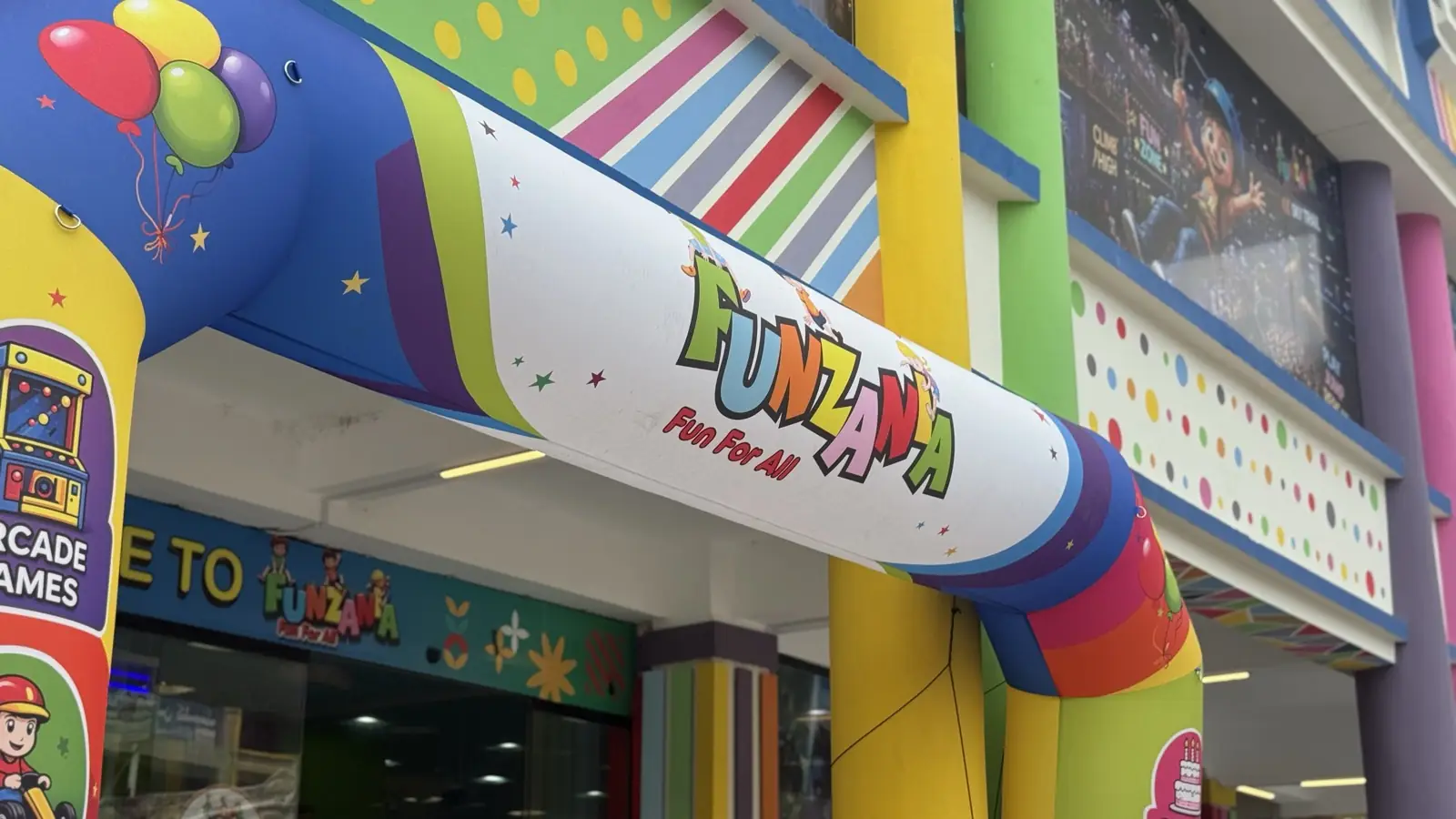 Inflatable welcome archway at Funzania entrance