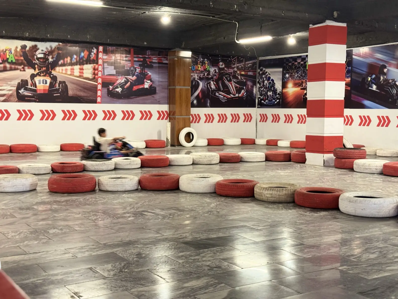 Indoor go-kart track at Funzania