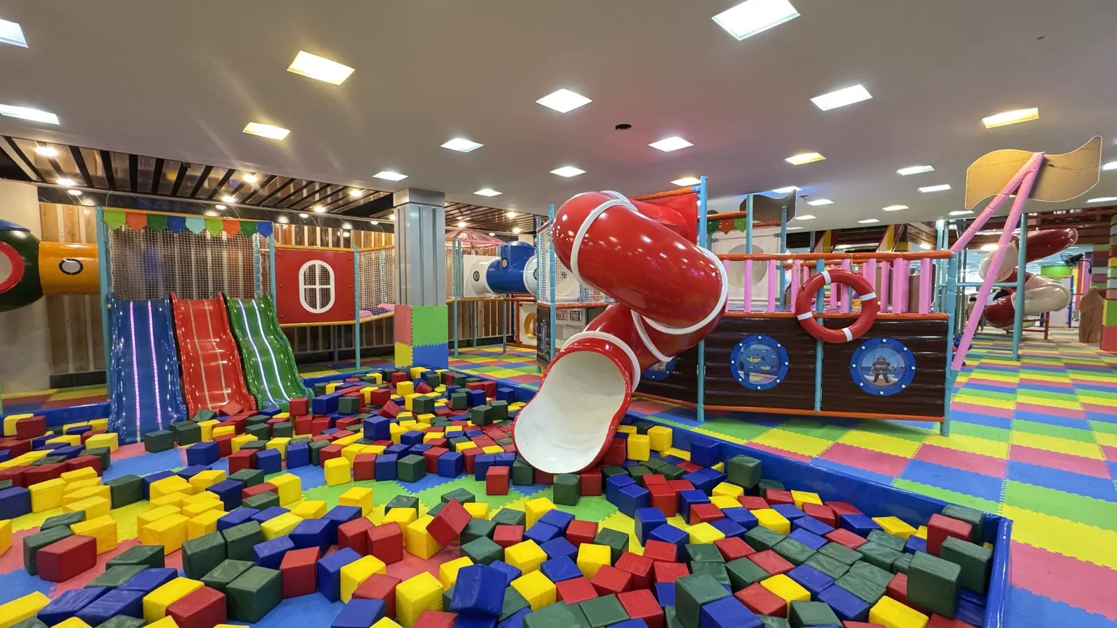 Pirate ship slide in the soft play area