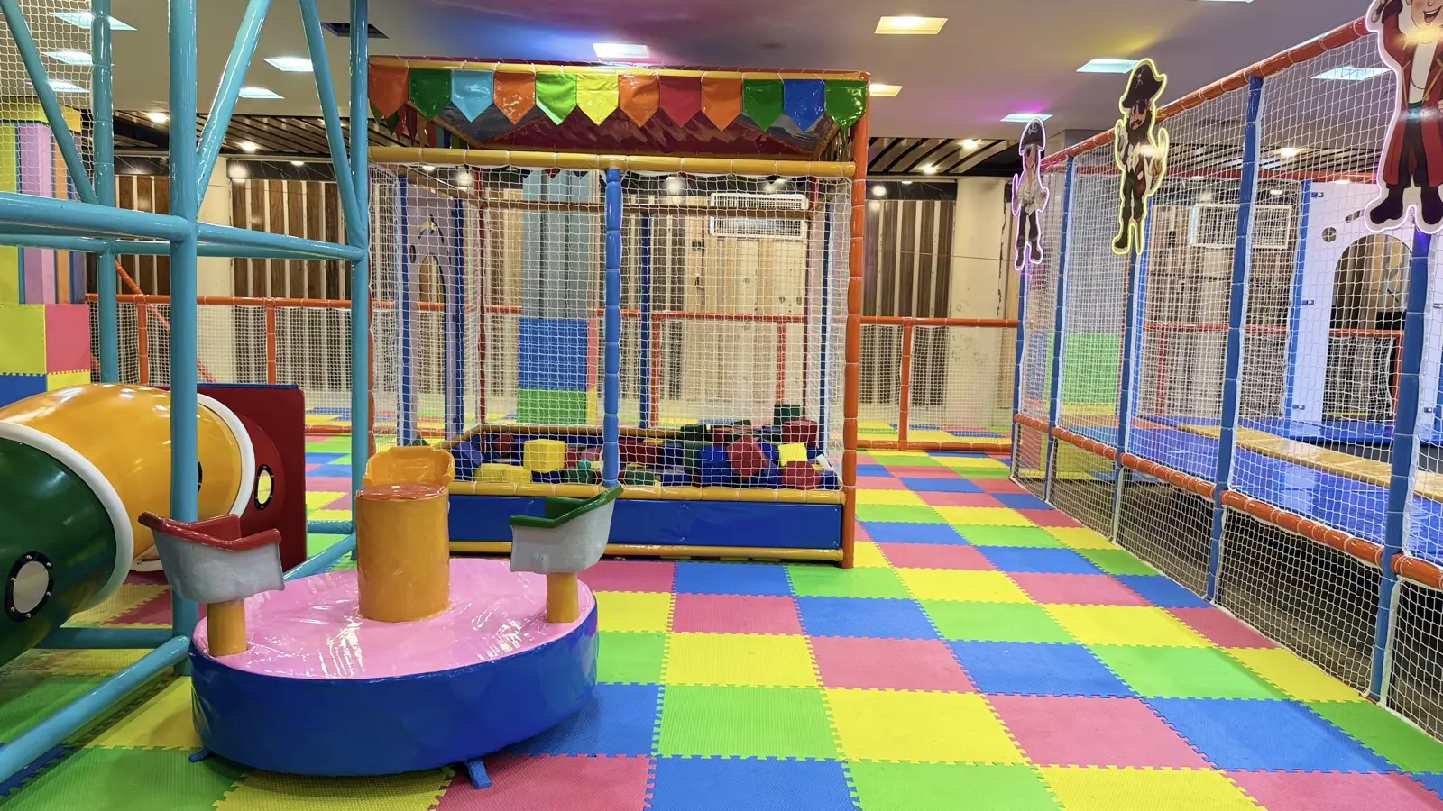 Climbing rings in the soft play area at Funzania