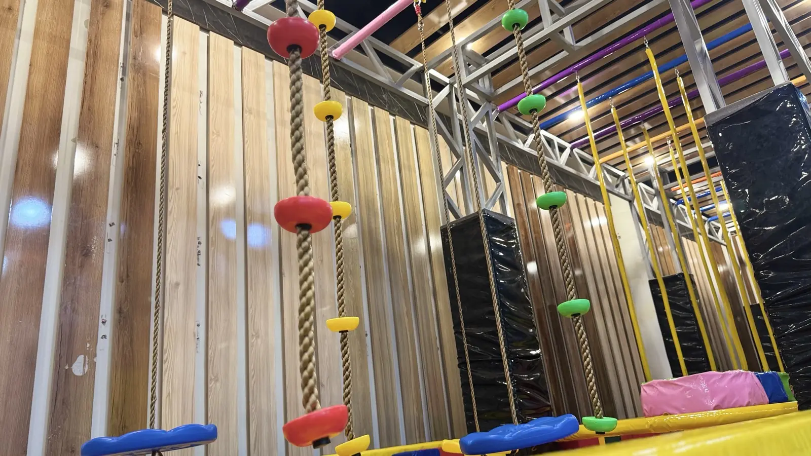 Ropes course ceiling structure at Funzania
