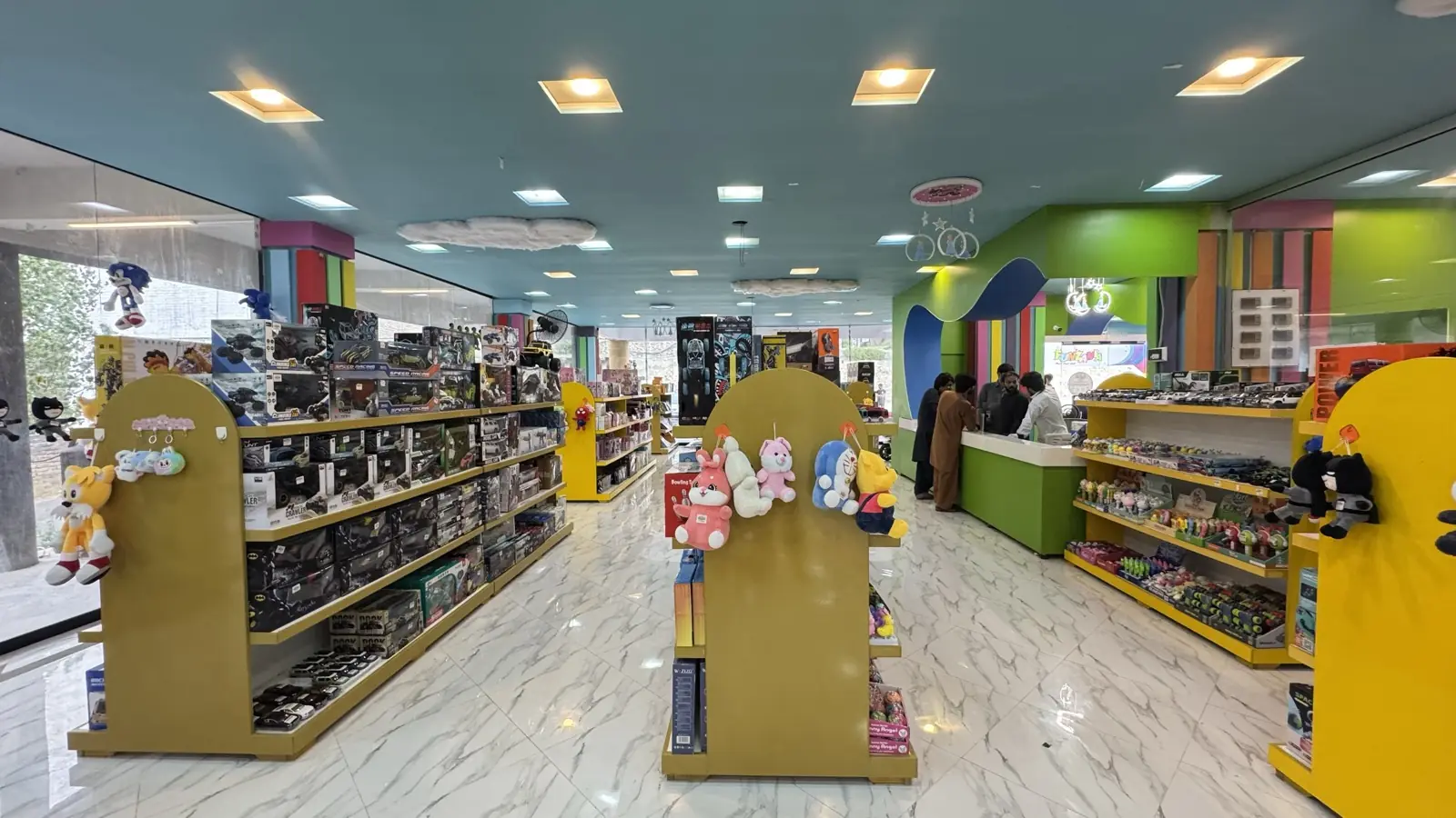 Toy store shelves at Funzania